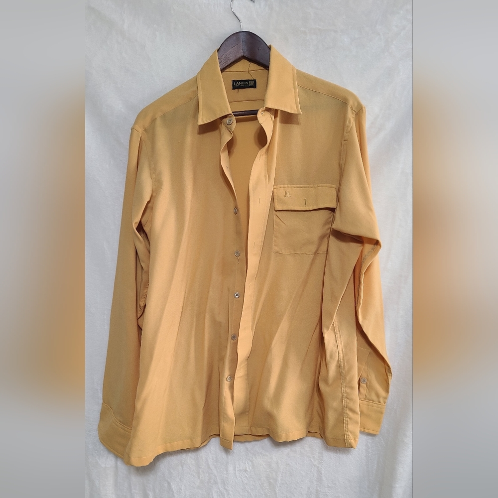 Vintage 70s Lanvin Men's Mustard Yellow Button Down Shirt Size XL